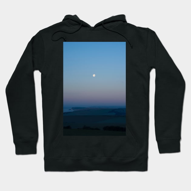 (Almost) full moon over the Sussex Downs towards Birling Gap Hoodie by karenadams